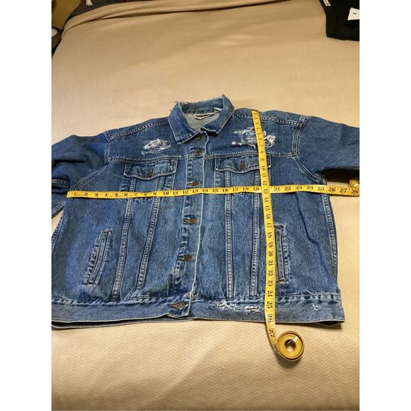Distressed 1X Denim Jean Jacket - Picture 4 of 9